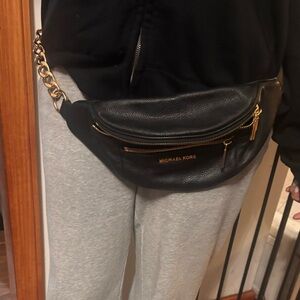 Michael Kors Black and Gold Leather Belt Bag